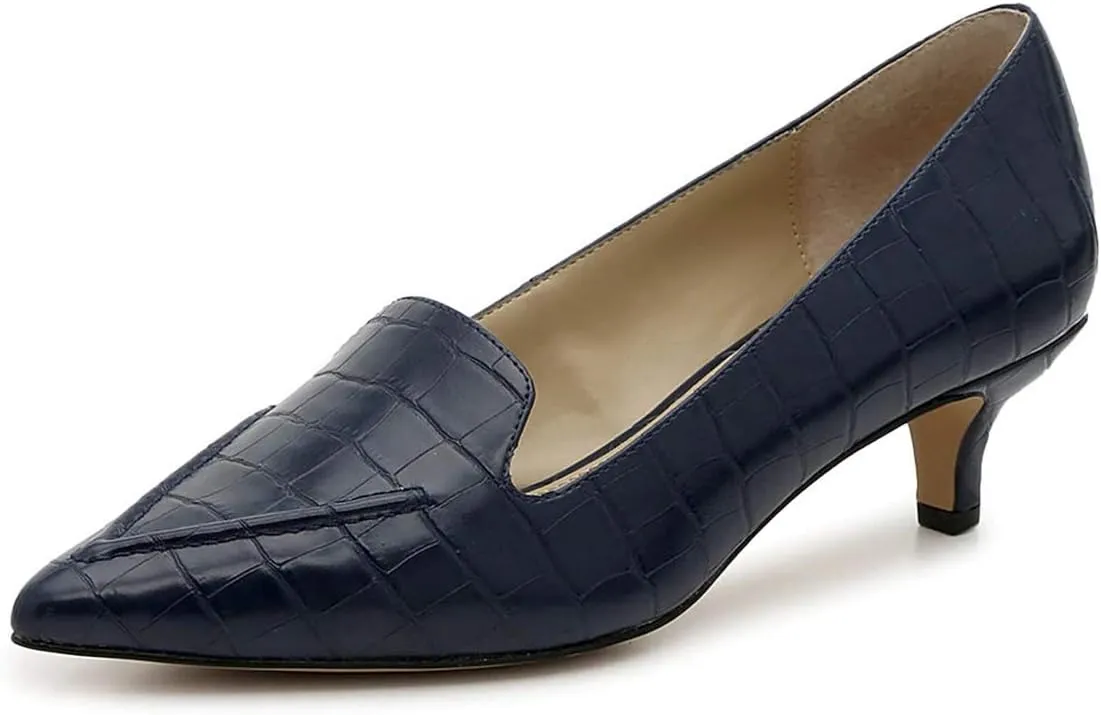 XYD Women Versatile Crocodile Style Low Kitten Heel Pumps Sexy Pointed Toe Slip On Dress Shoes for Evening Party Office