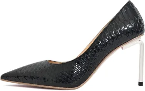 XYD Women's Metal High Heel Pumps Pointy Toe Comfort Slip On Stilettos Embossed Crocodile Pattern Sexy Party Dress Shoes