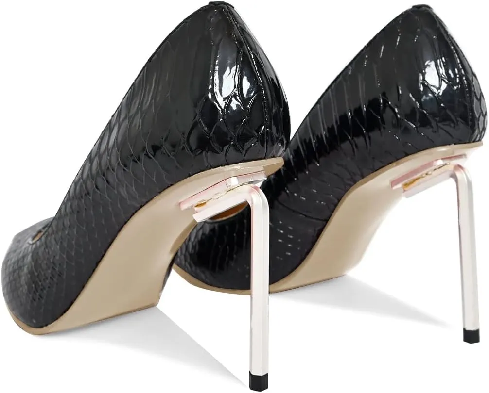 XYD Women's Metal High Heel Pumps Pointy Toe Comfort Slip On Stilettos Embossed Crocodile Pattern Sexy Party Dress Shoes
