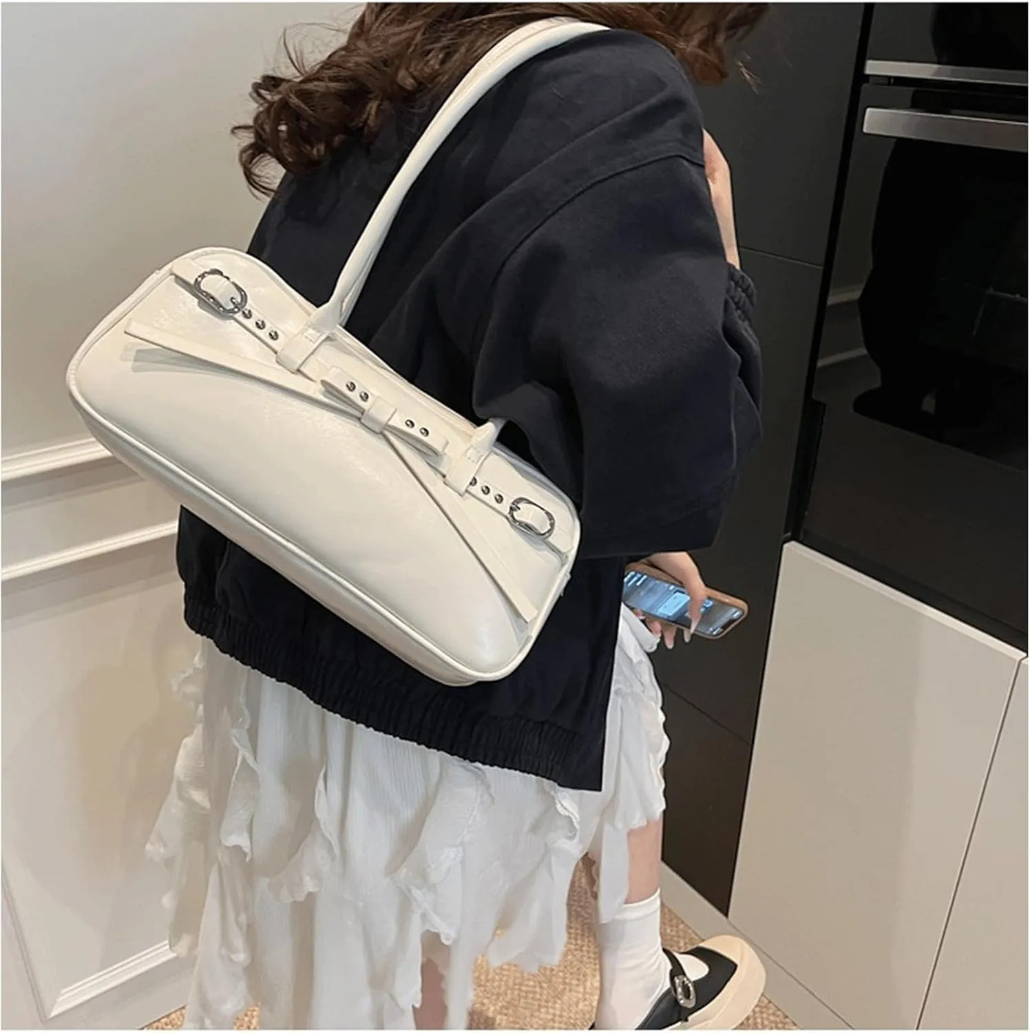 Y2k Purse 2000s Vintage Going Out Shoulder Street Girly Bowling Bag Goth Cute Grunge Sleek Coquette Leather Studded Purses