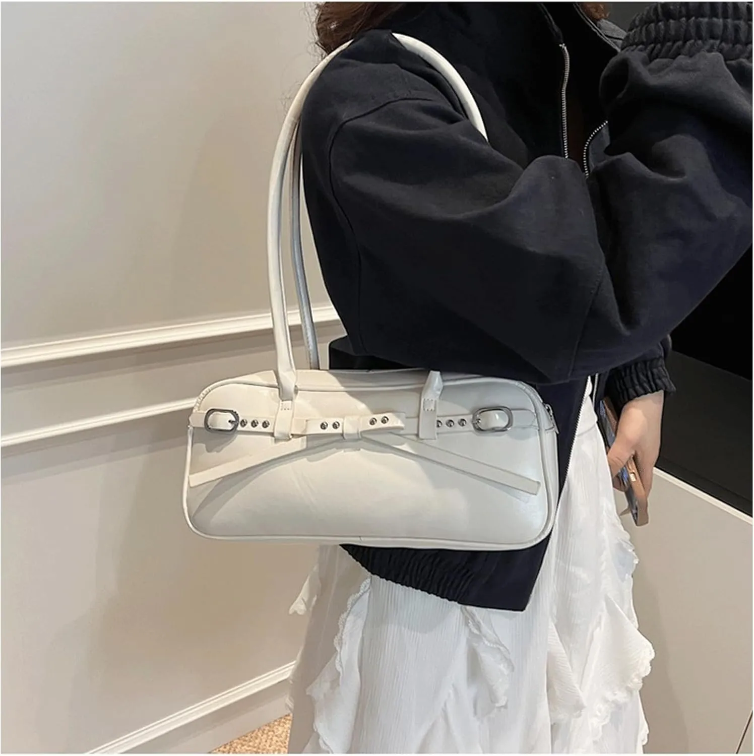 Y2k Purse 2000s Vintage Going Out Shoulder Street Girly Bowling Bag Goth Cute Grunge Sleek Coquette Leather Studded Purses