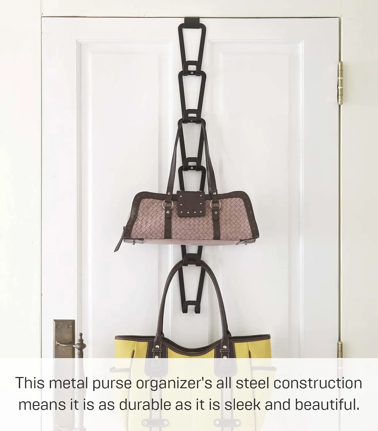 Yamazaki Home Chain Link Bag Holder - Closet Storage Hanging Organizer Rack Steel One Size Black