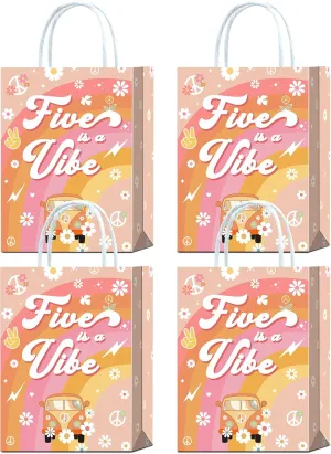 YanZonic 16 Pcs Five is a Vibe 5th Birthday Party Decorations - 60s, 70s Inspired Groovy Gift Bags for Party Favors, Birthday Decorations