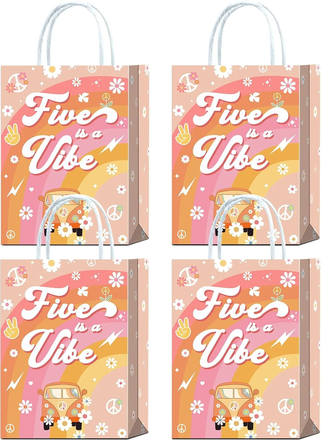 YanZonic 16 Pcs Five is a Vibe 5th Birthday Party Decorations - 60s, 70s Inspired Groovy Gift Bags for Party Favors, Birthday Decorations
