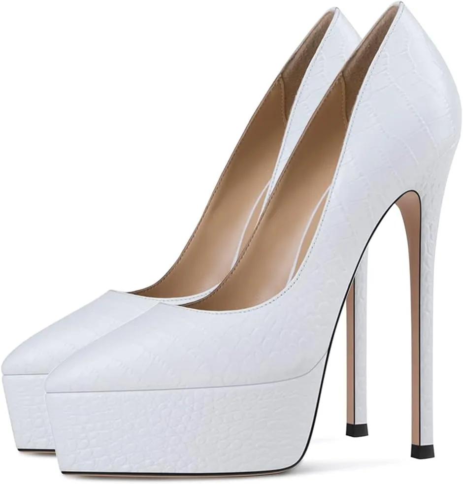 YDN Women Basic Platform Stiletto Pumps Pointed Toe High Heel Pumps Snake Print Slip on Wedding Dress Party Shoes Size 4-15 US