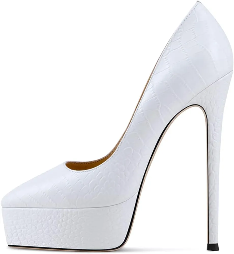 YDN Women Basic Platform Stiletto Pumps Pointed Toe High Heel Pumps Snake Print Slip on Wedding Dress Party Shoes Size 4-15 US