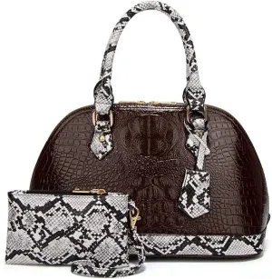 Yohora Women Crocodile Pattern Leather Handbag with Large Capacity Retro Crossbody Shoulder Purse Wallet for Work 2pcs Set
