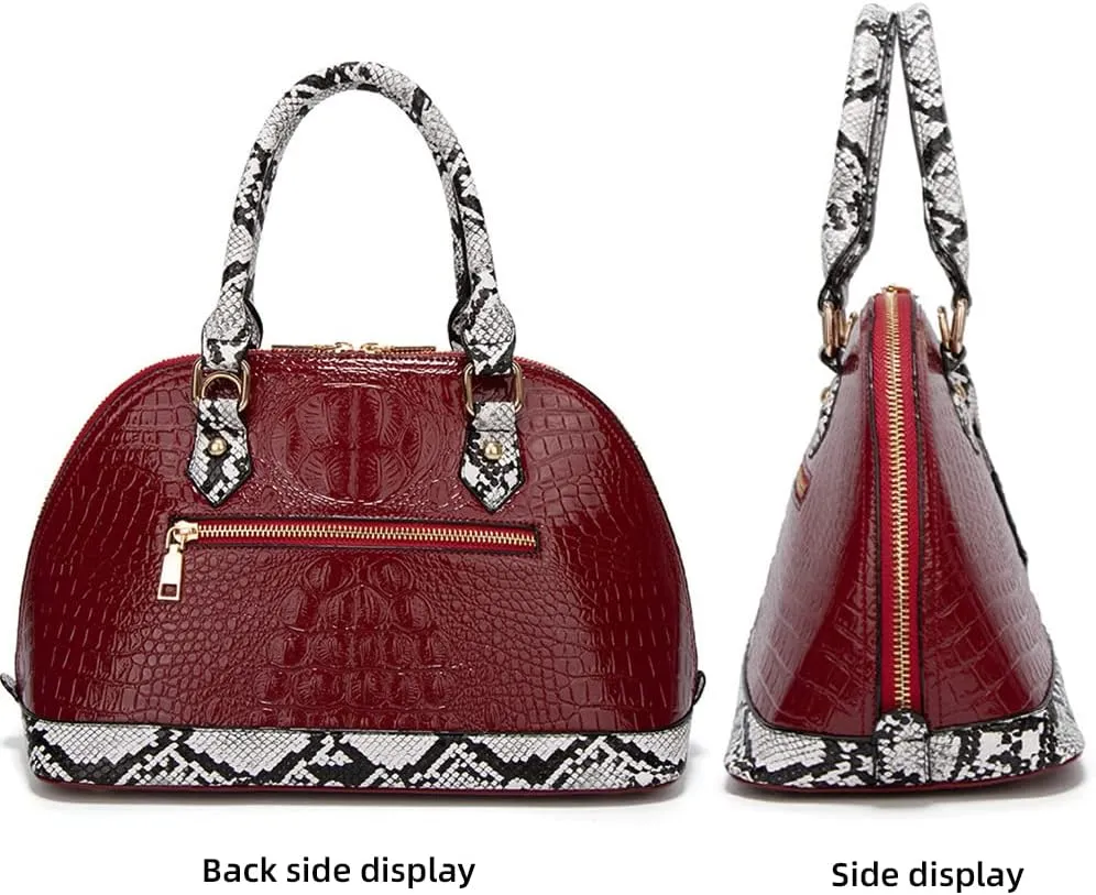 Yohora Women Crocodile Pattern Leather Handbag with Large Capacity Retro Crossbody Shoulder Purse Wallet for Work 2pcs Set