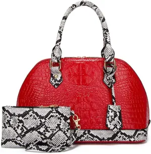 Yohora Women Crocodile Pattern Leather Handbag with Large Capacity Retro Crossbody Shoulder Purse Wallet for Work 2pcs Set