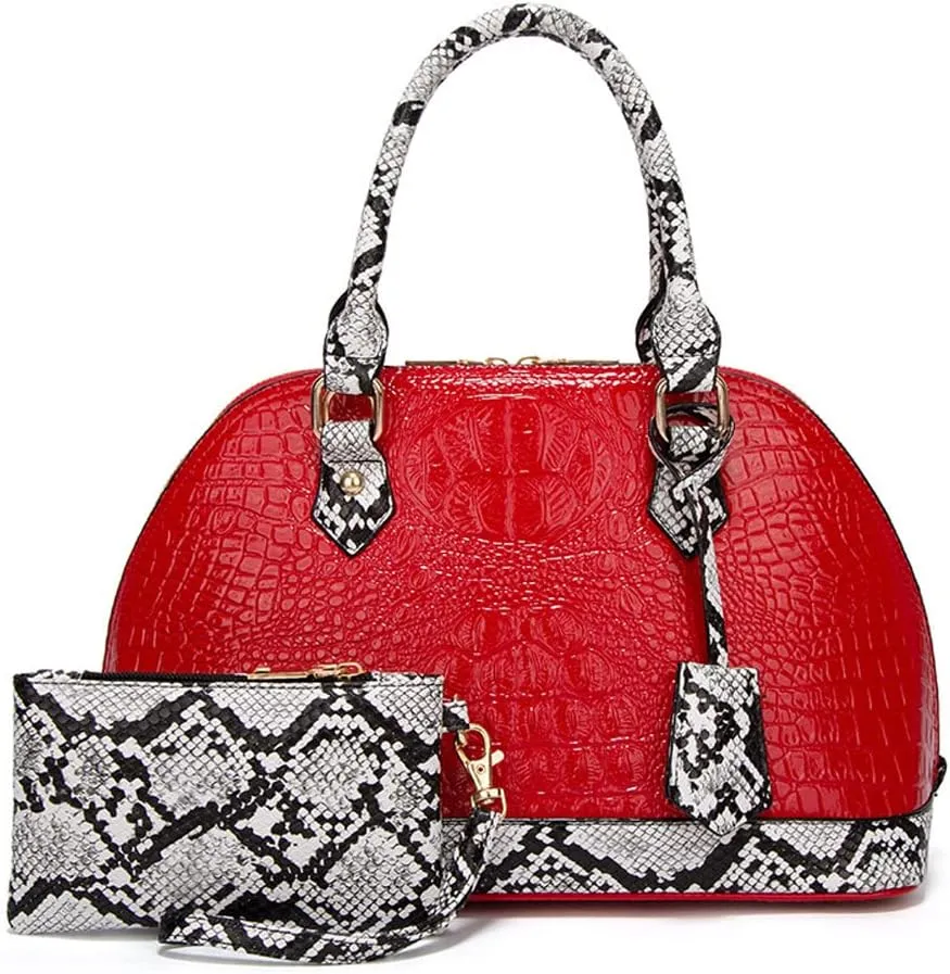 Yohora Women Crocodile Pattern Leather Handbag with Large Capacity Retro Crossbody Shoulder Purse Wallet for Work 2pcs Set