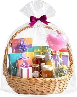 Yotelab Extra Large Cellophane Bags, 40x50 Inch Clear Cellophane Wrap for Gift Baskets, 10Pcs Jumbo Huge Clear Basket Bags
