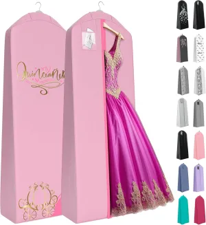 Your Bags Quinceanera Dress Garment Bag - Garment Bags for Hanging Gowns or Storage Preservation - 72" Quinceanera Storage Bag for Gowns with 20" Gusset for Puffy Quinceanera Gowns - Pink/Gold