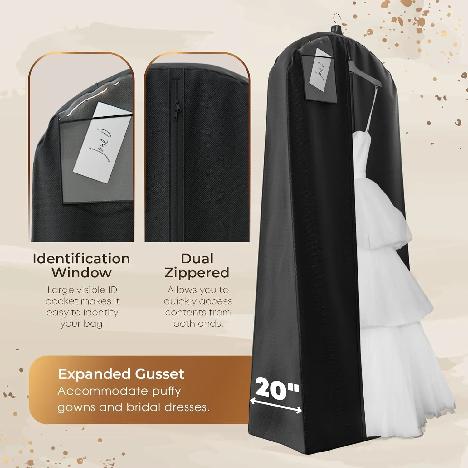 Your Bags Wedding Dress Garment Bag with Matching Tote- Garment Bags for Travel & Hanging Clothes or Storage - 72" Wedding Dress Bag for Gowns Long with 20" Gusset for Puffy Bridal Gowns Cover - Black
