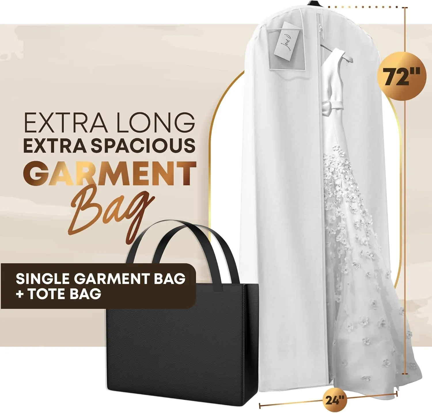 Your Bags Wedding Dress Garment Bag with Matching Tote- Garment Bags for Travel & Hanging Clothes or Storage - 72" Wedding Dress Bag for Gowns Long with 20" Gusset for Puffy Bridal Gowns Cover - White