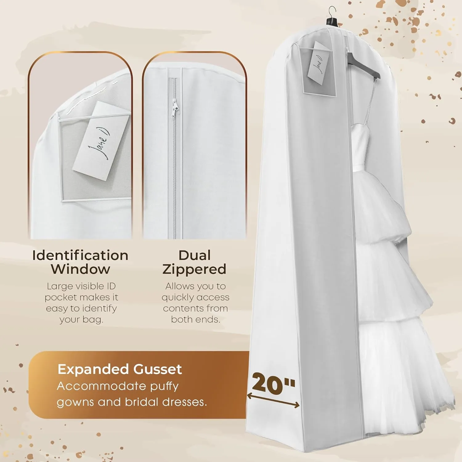 Your Bags Wedding Dress Garment Bag with Matching Tote- Garment Bags for Travel & Hanging Clothes or Storage - 72" Wedding Dress Bag for Gowns Long with 20" Gusset for Puffy Bridal Gowns Cover - White