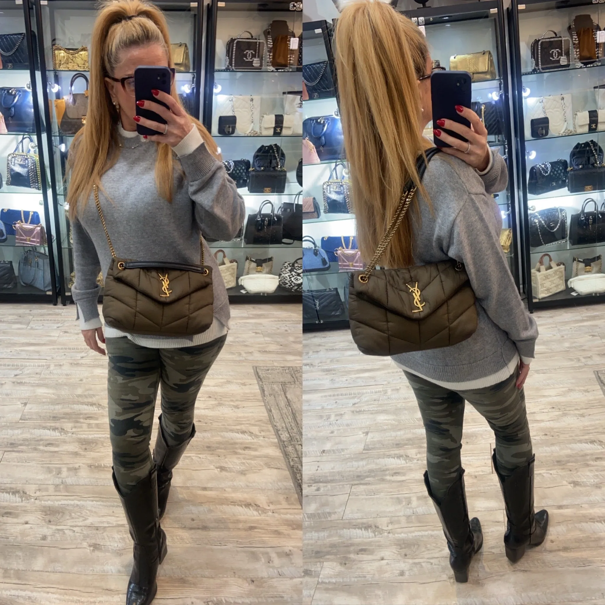 YSL NYLON QUILTED SMALL LOULOU PUFFER CHAIN BAG