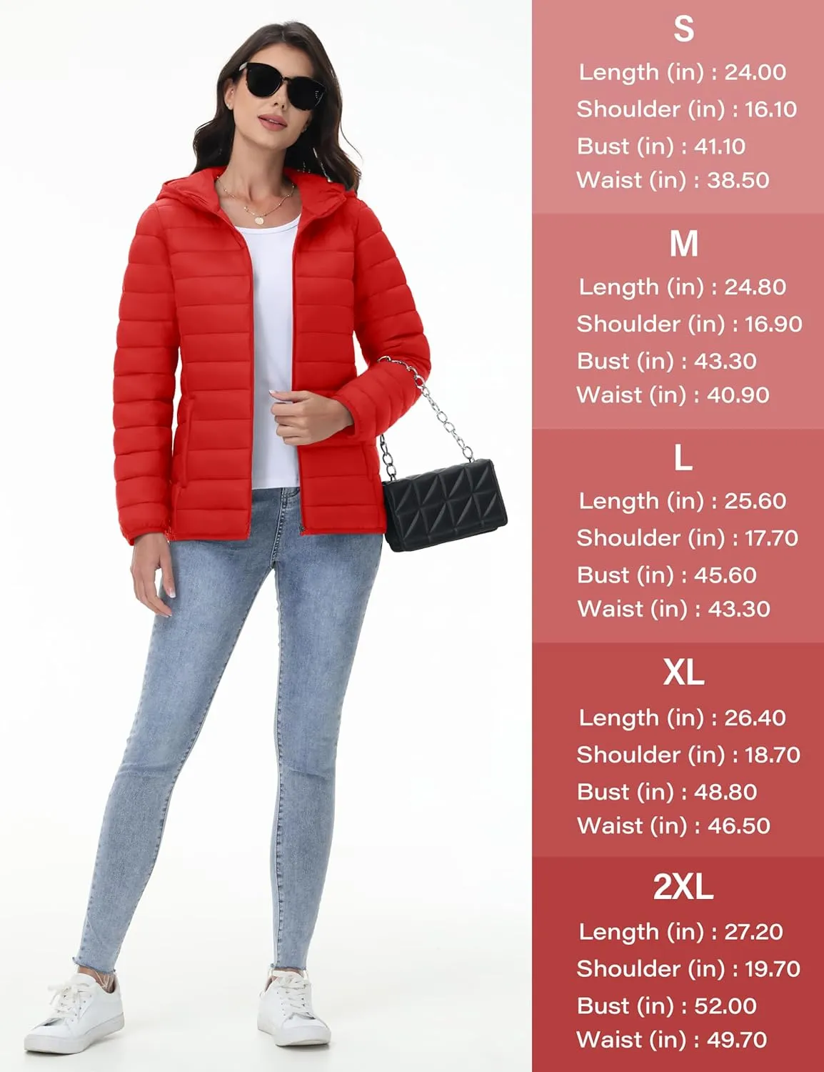 YUCOLEN Women's Puffer Jacket with Hood Lightweight Quilted Padded 4 Pockets Zip-up Coat Winter Jackets for Women