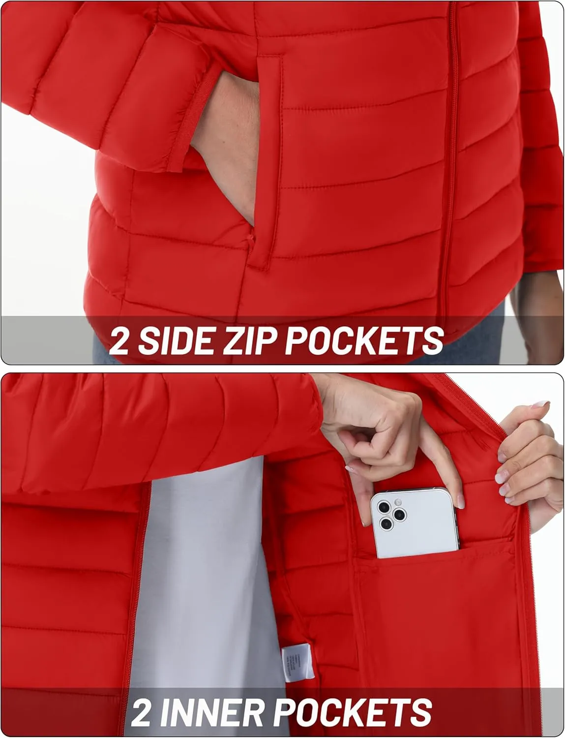 YUCOLEN Women's Puffer Jacket with Hood Lightweight Quilted Padded 4 Pockets Zip-up Coat Winter Jackets for Women
