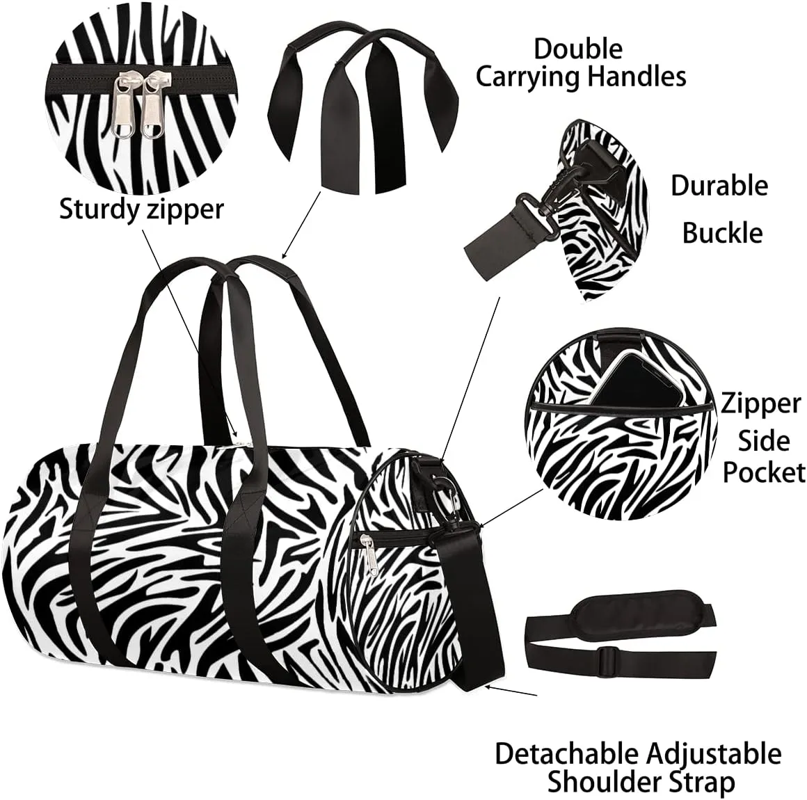 Zebra Print_256858879 Gym Bag Small Gym Duffel Bags for Men Women Overnight Weekender Bags Lightweight Sport Duffle Bag Carry On Gymbag