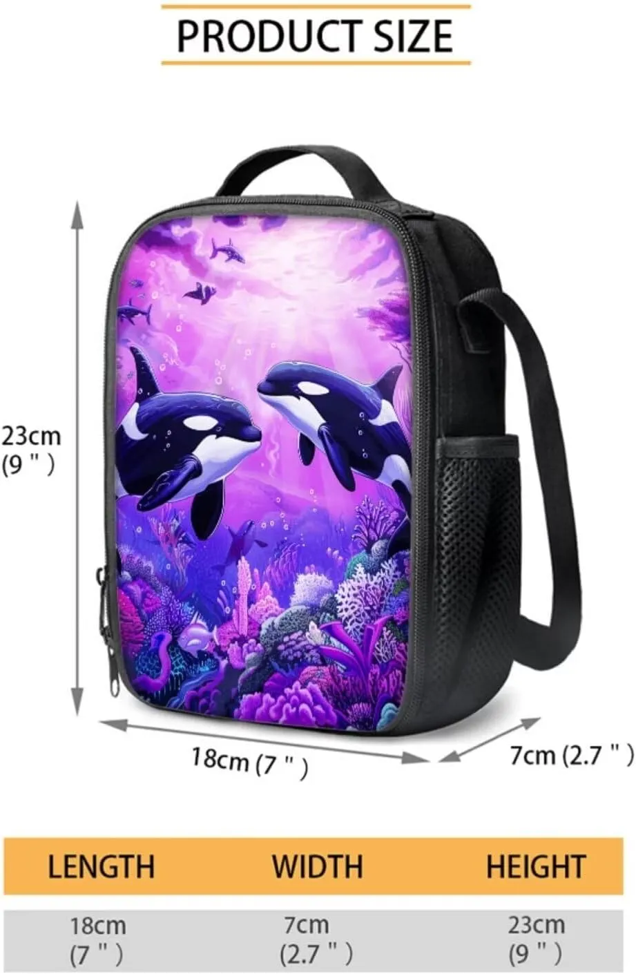 ZFRXIGN Killer Whale Backpack Set with Lunch Box and Pencil Case School Bag Ocean Theme Rucksack Casual Daypack Girls Knapsack Set of 3 Pack Cute Orca Purse