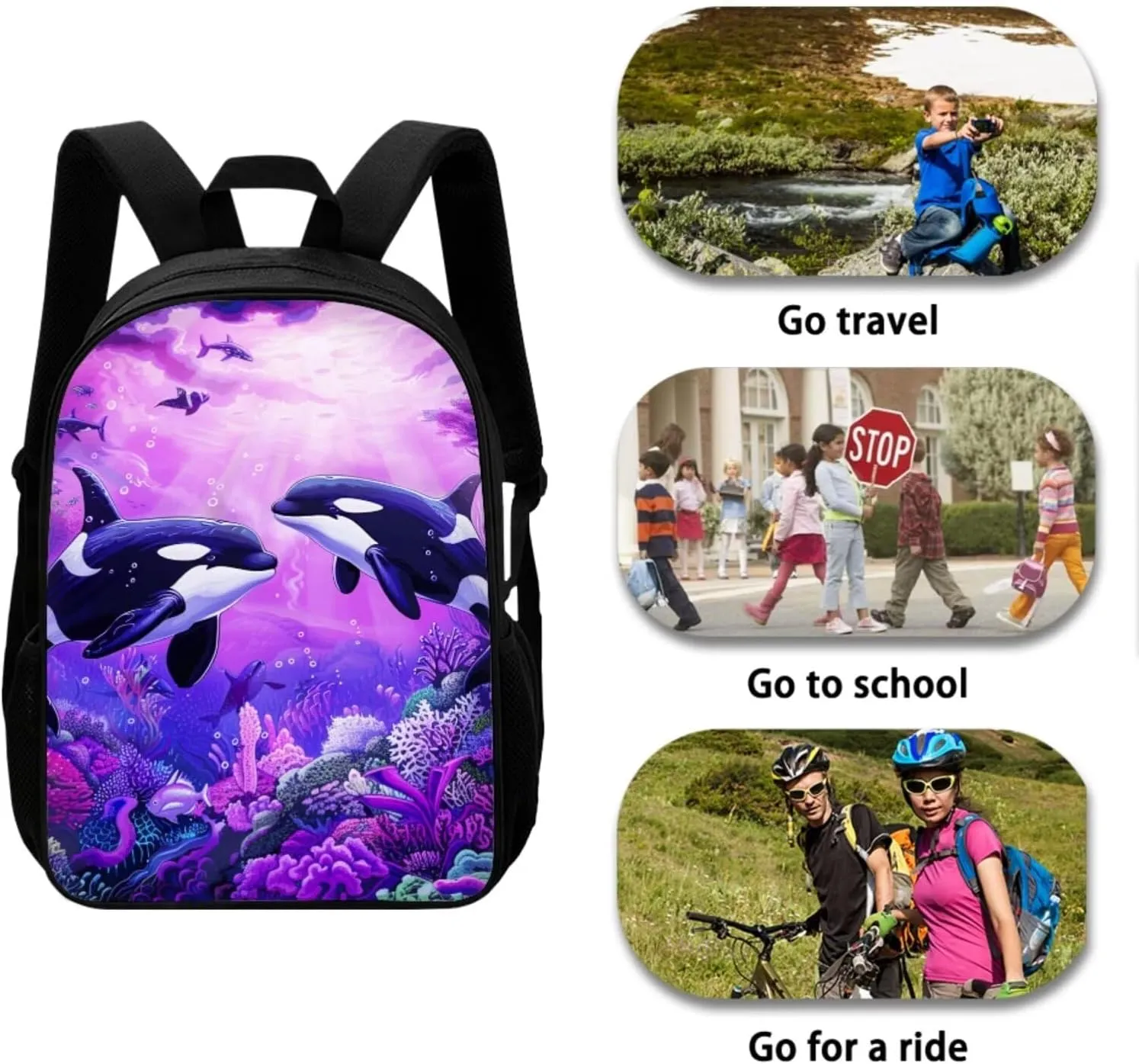 ZFRXIGN Killer Whale Backpack Set with Lunch Box and Pencil Case School Bag Ocean Theme Rucksack Casual Daypack Girls Knapsack Set of 3 Pack Cute Orca Purse