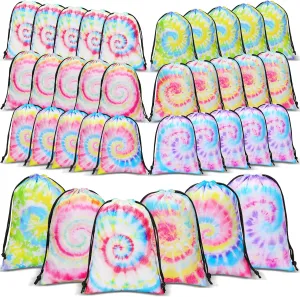 Zhengmy Tie Dye Party Favor Bags 10 x 7 Inch Candy Goodies Treat Bags Drawstring Colorful Birthday Gift for Tie Dye Supplies Beach Party(24 Pack,Spiral Style)