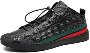 ZOOGEM Men's Crocodile Print Leather Casual Shoes Cowhide Crocodile Print Leather Shoes Non-Slip Casual Fashion Sneakers (Black-a,8.5)