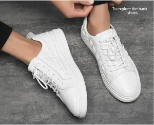 ZOOGEM Men's Crocodile Print Leather Casual Shoes Cowhide Crocodile Print Leather Shoes Non-Slip Casual Fashion Sneakers (White-d,6.5)